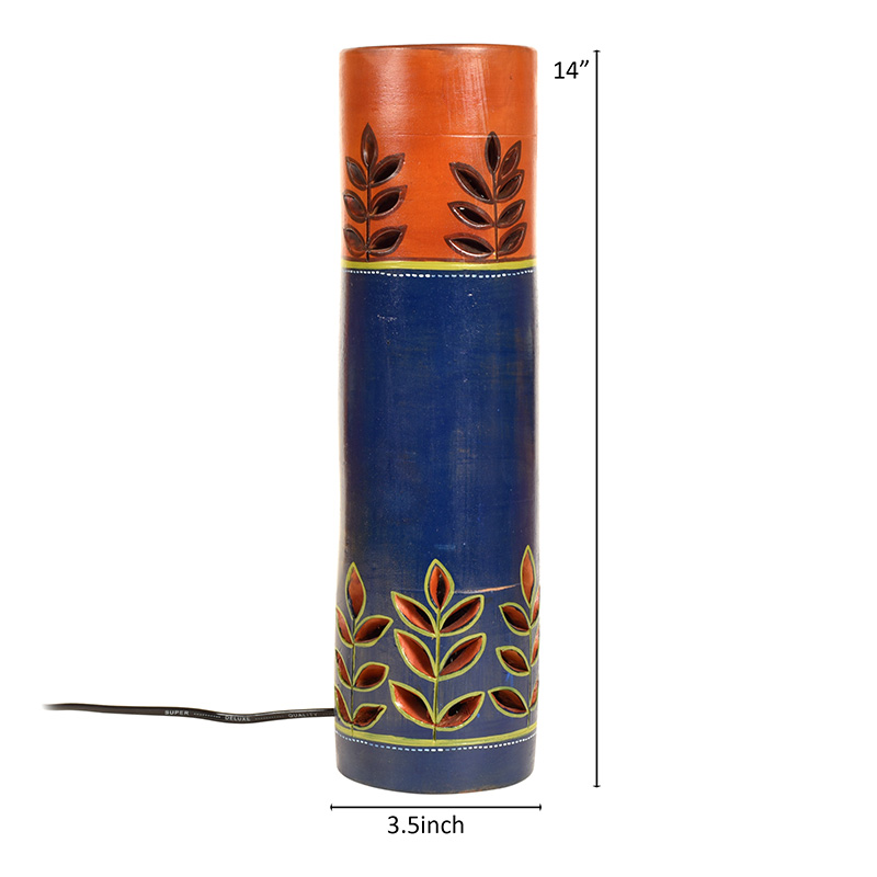 Moorni Handpainted Midnight Blue Earthen Lamp - (3.5x14 in)