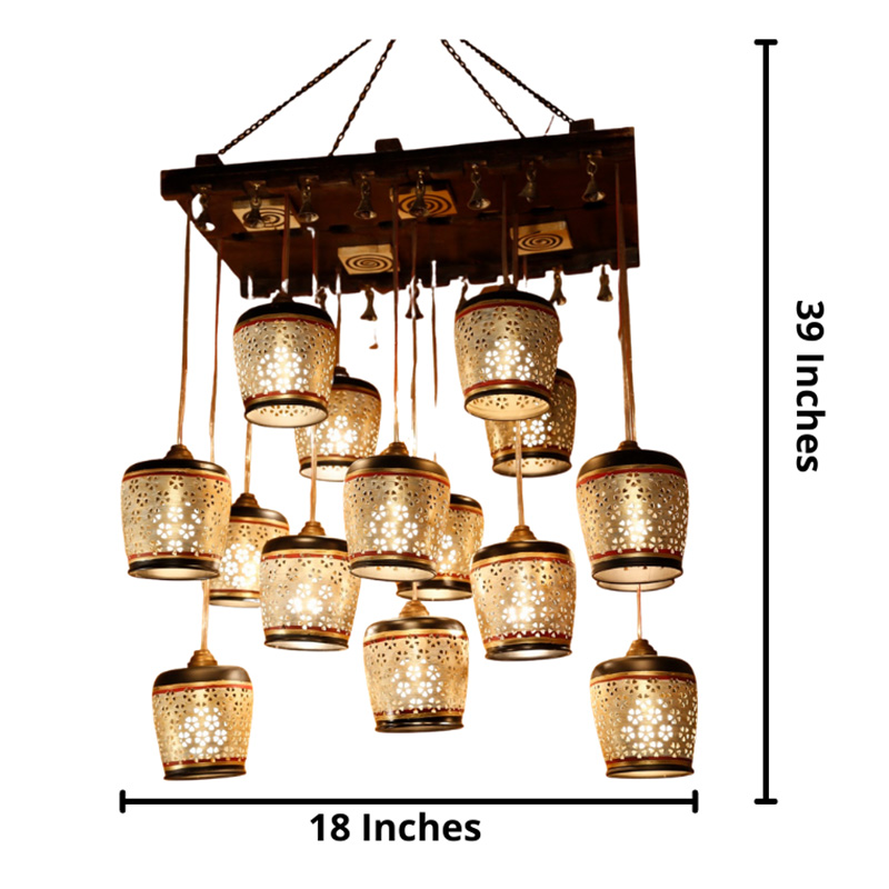 Moorni Moon-15 Chandelier With Metal Hanging Lamps In Simmering Gold (15 Shades)
