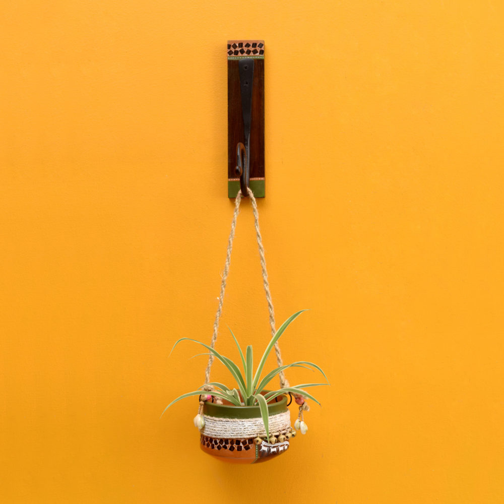 Moorni Jute Embellished Earthen Planter on a Classic Wall Hook