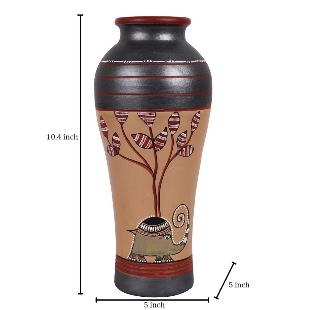 Moorni Vase Earthen Handcrafted Simmer Gold Madhubani 10.4x5(HxD)