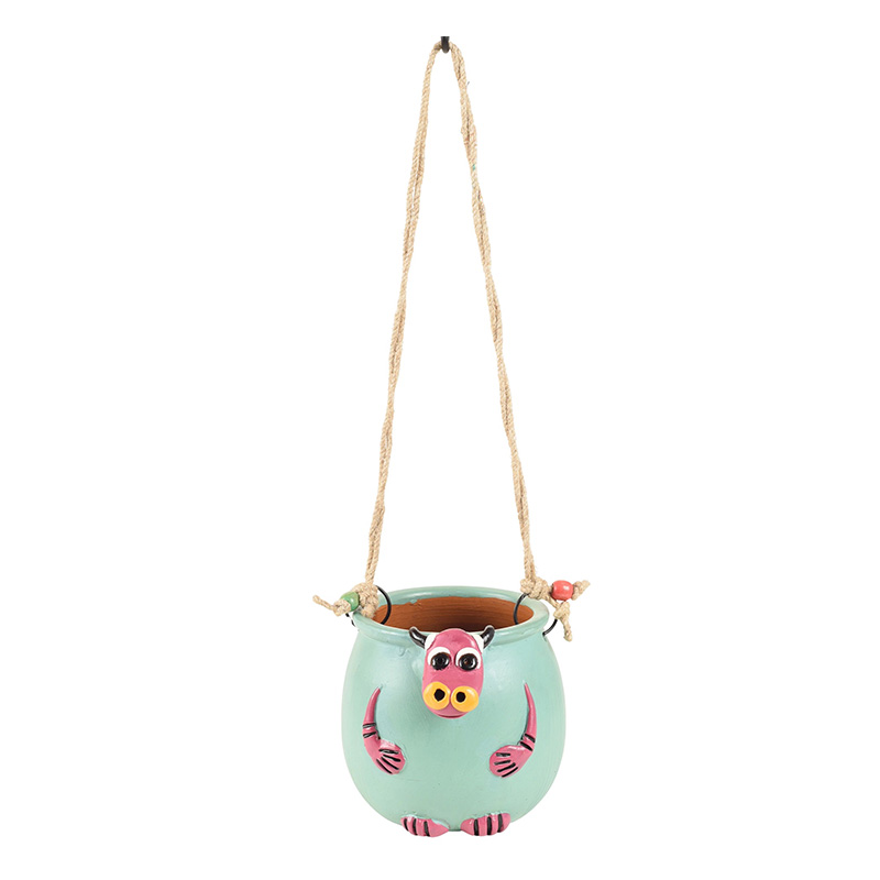Moorni Blue Bull Hanging Planter in Terracotta (5x6x17)