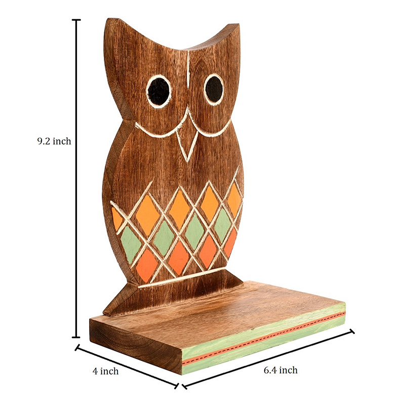 Moorni Wall Decor Handcrafted Wooden Tribal Art Owl Shelf - (6.5x49.2 in)