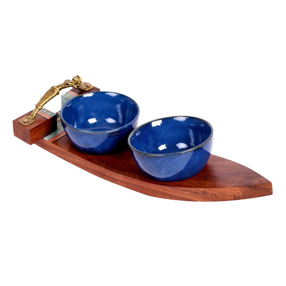 Moorni Bowls with Serving Tray 2 Ceramic Bowls (Set of 3) (13x5.5x3)