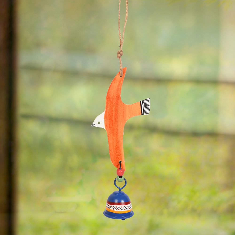 Moorni Orange Fly Bird Wind Chimes with Metal Bell for Home Decoration