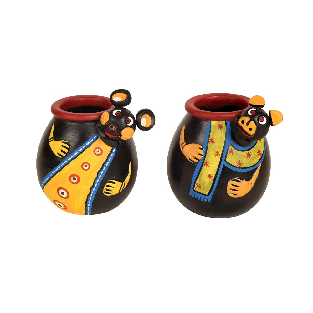 Moorni Animal Heads Multipurpose Pots (So2) in Black & Yellow (3x3x3.5/3x3x3.5x)