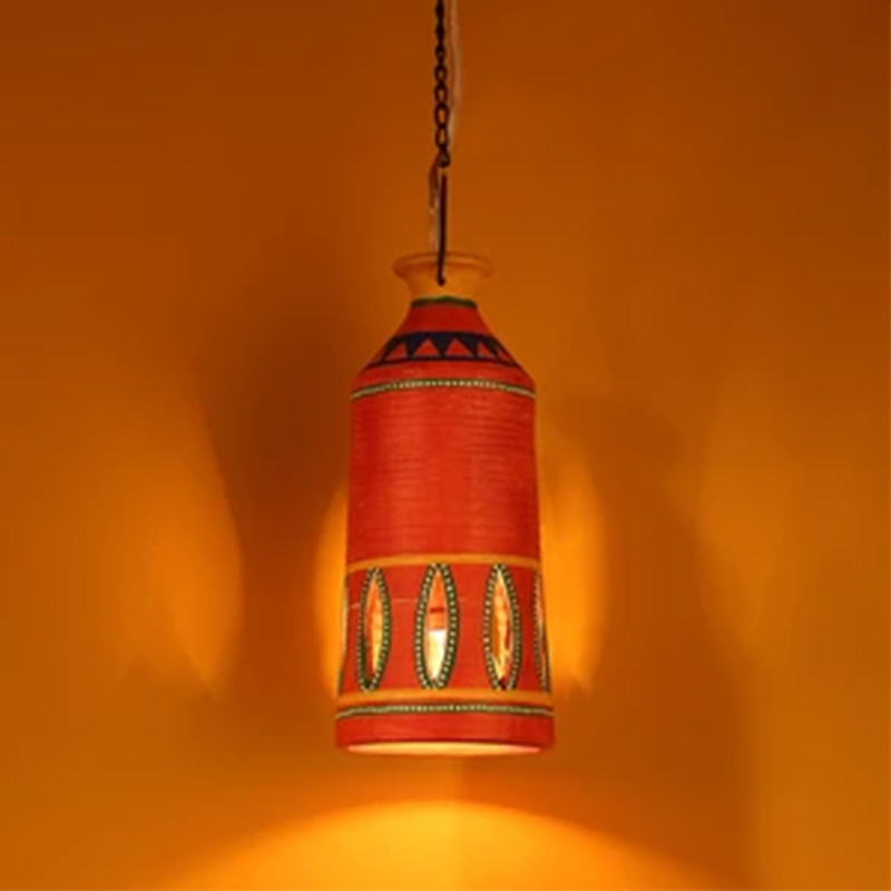 Moorni Roma-A Terracotta Pendant Lamp In Gilded Orange