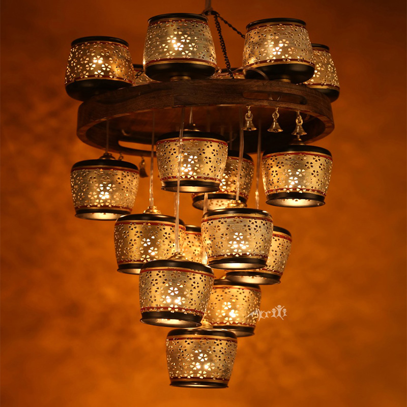 Moorni Moon-18 Chandelier With Metal Hanging Lamps In Simmering Gold (18 Shades)