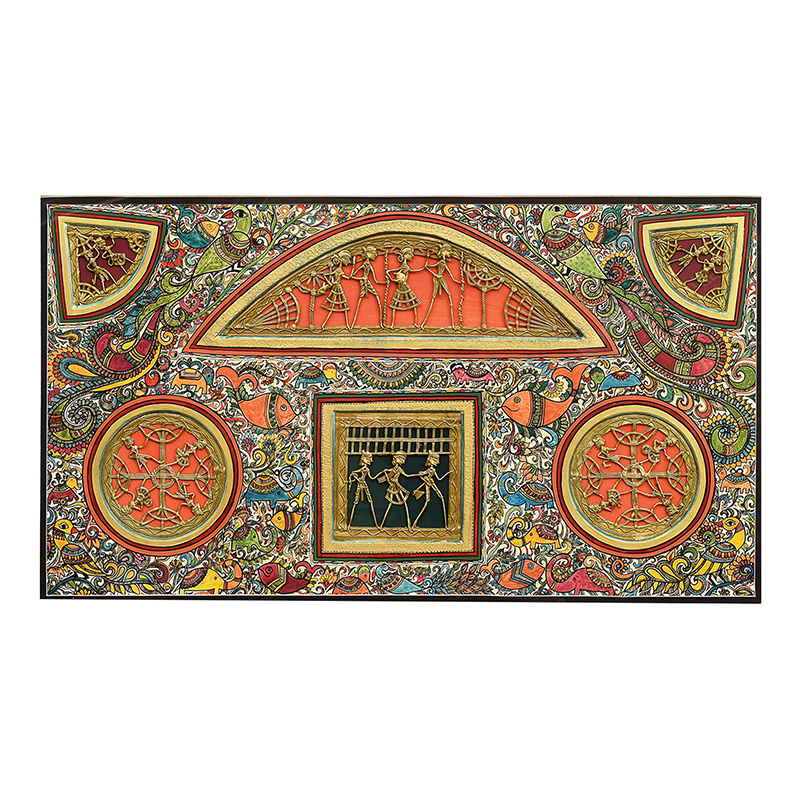 Moorni Mirror Wall Decor Madhubani-Dhokra Fusion Painting