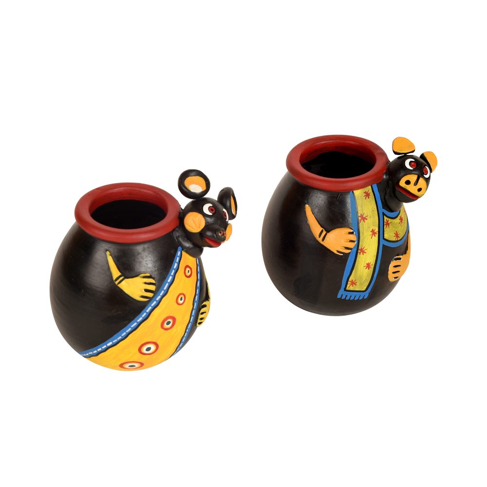 Moorni Animal Heads Multipurpose Pots (So2) in Black & Yellow (3x3x3.5/3x3x3.5x)