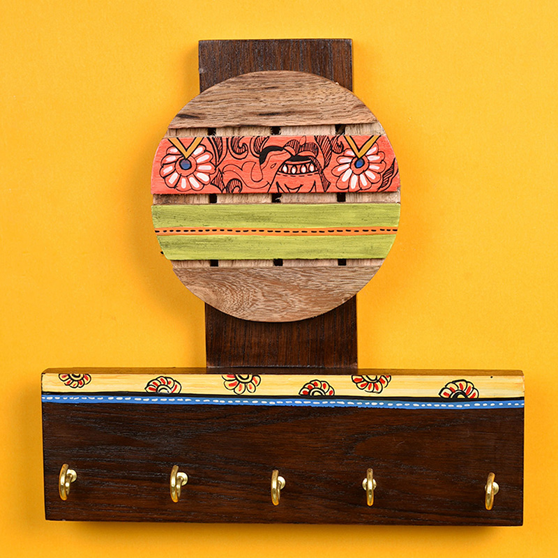 Moorni Key Holder Handcrafted Madhubani 5 keys - (8x2x8 in)