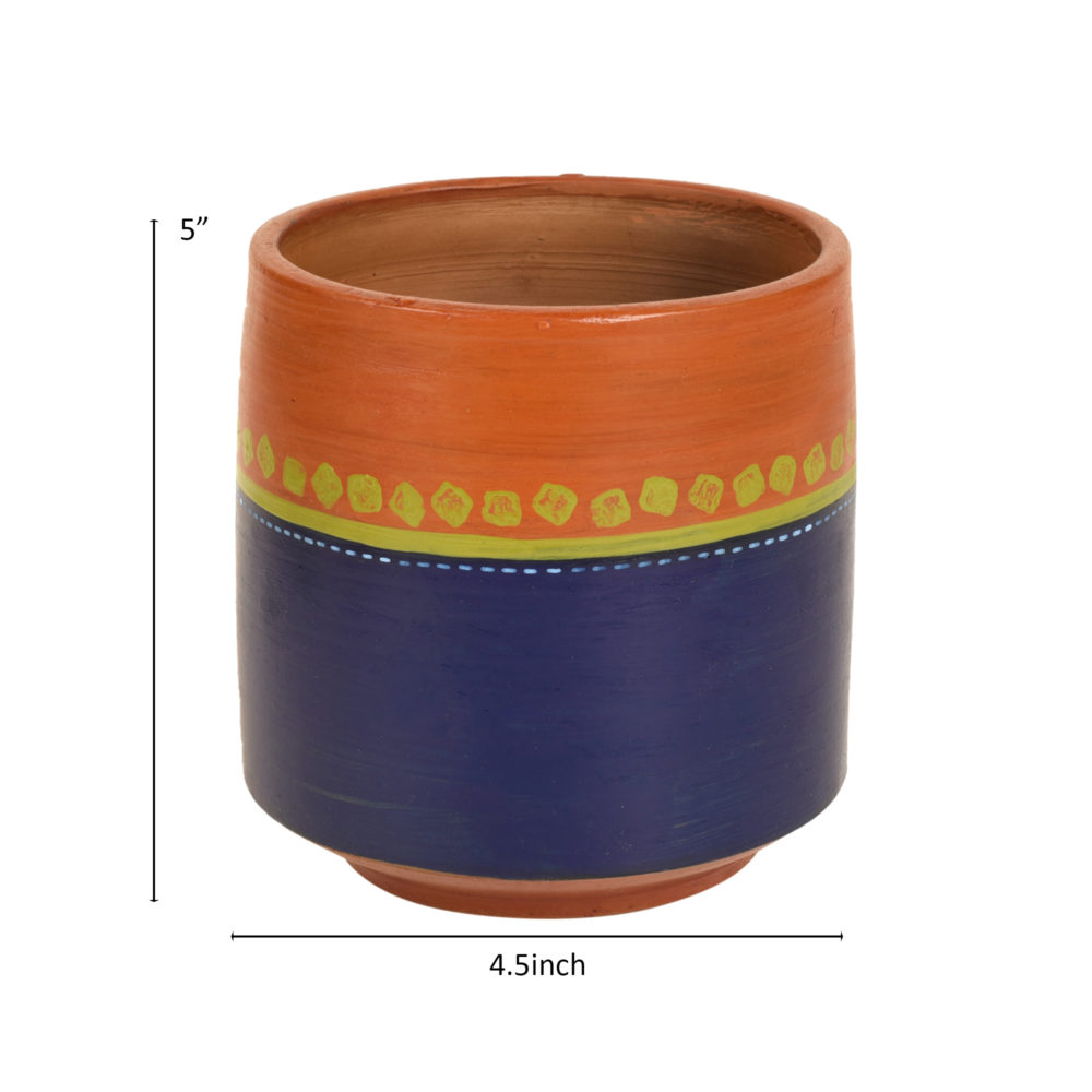 Moorni Blue-Brown Earthen Planter Pot (4.5x4.5x5)