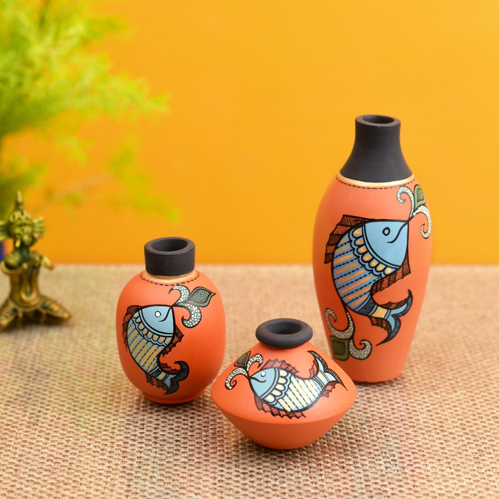 Moorni Happy Fishes Vases (So3) in Orange (2.5x5/2x3/2.5x2.5)