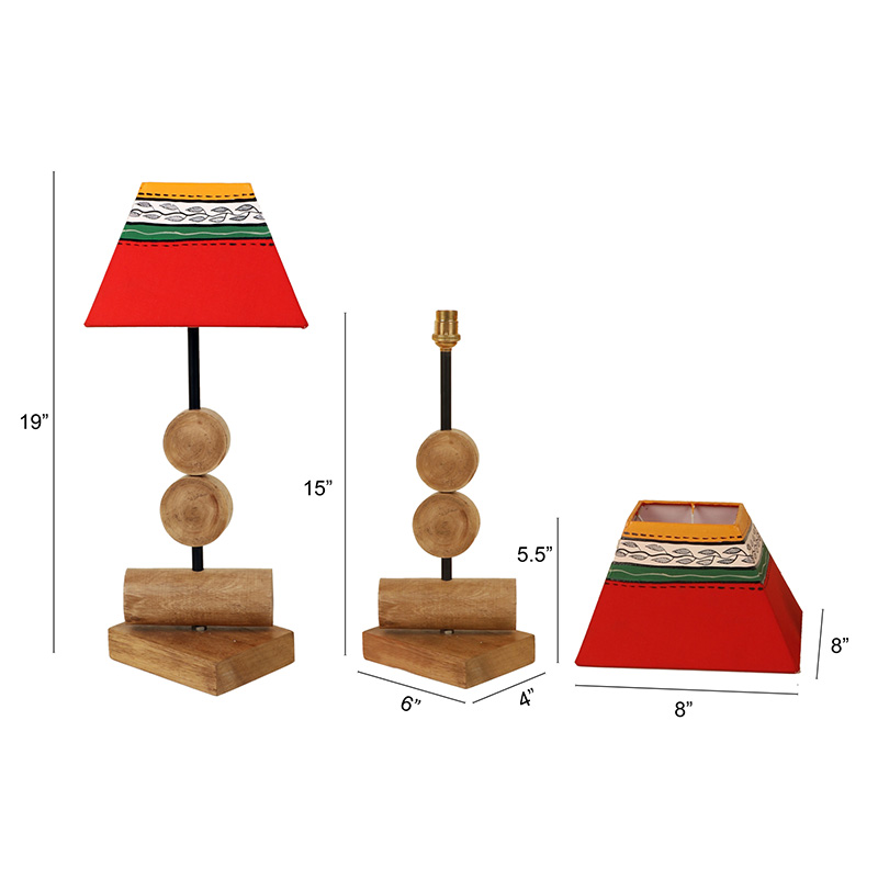 Moorni Tao II Wooden Table Lamp with Tapered Square Shade-Height 19 inch