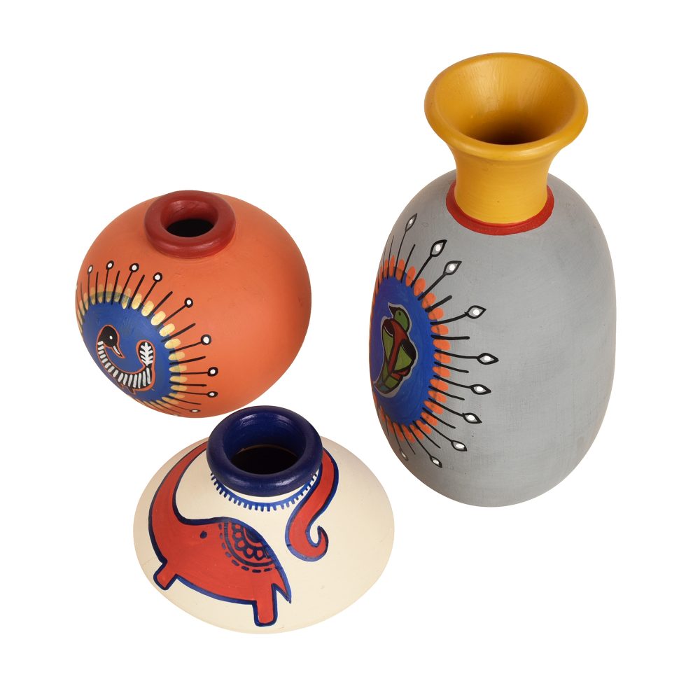 Moorni Happy Elephant Vases (So3) in Orange/Grey/White (2.5x5/2.5x2.5/2.5x2.5)