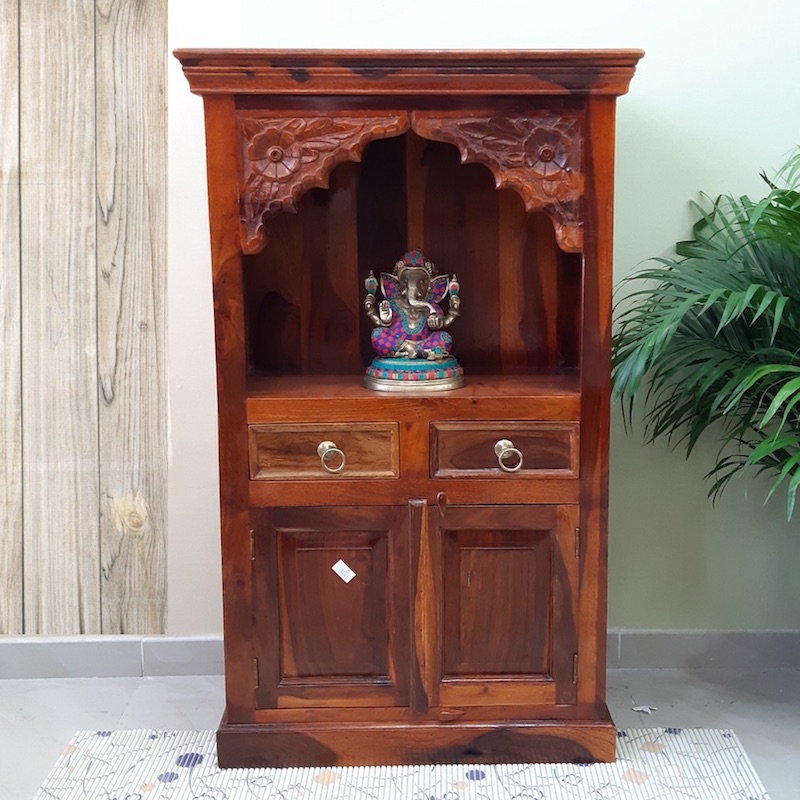 Moorni Real Wood Home Temple with Drawer and Storage