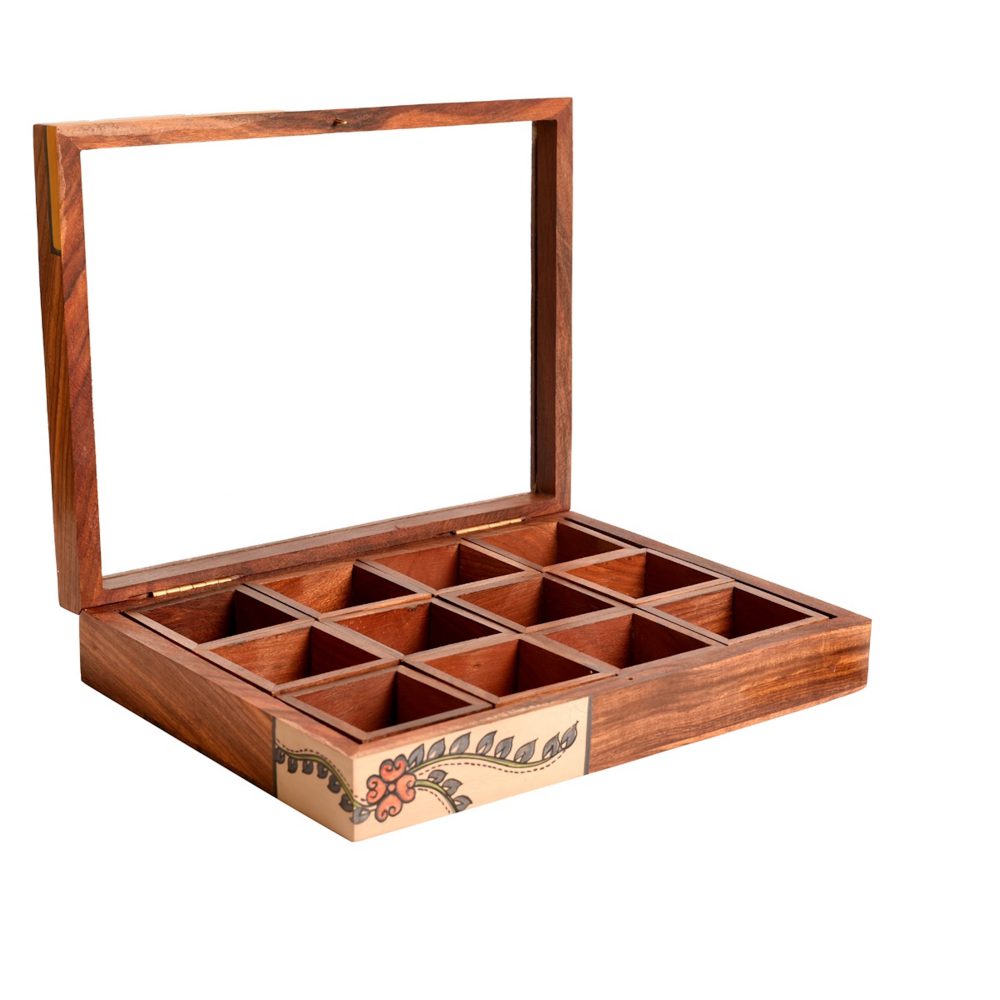 Moorni Jewllery Box Handcrafted 12 Slots Madhubani Wooden (11x8x2)