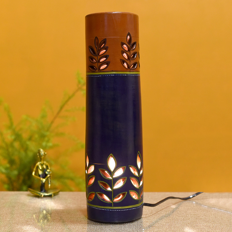 Moorni Handpainted Midnight Blue Earthen Lamp - (3.5x14 in)