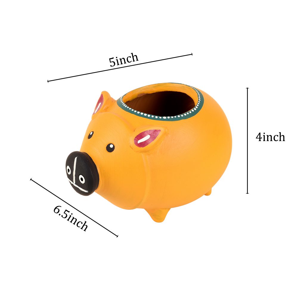 Moorni Yellow Pig Earthen Planter (5x6.5x4)