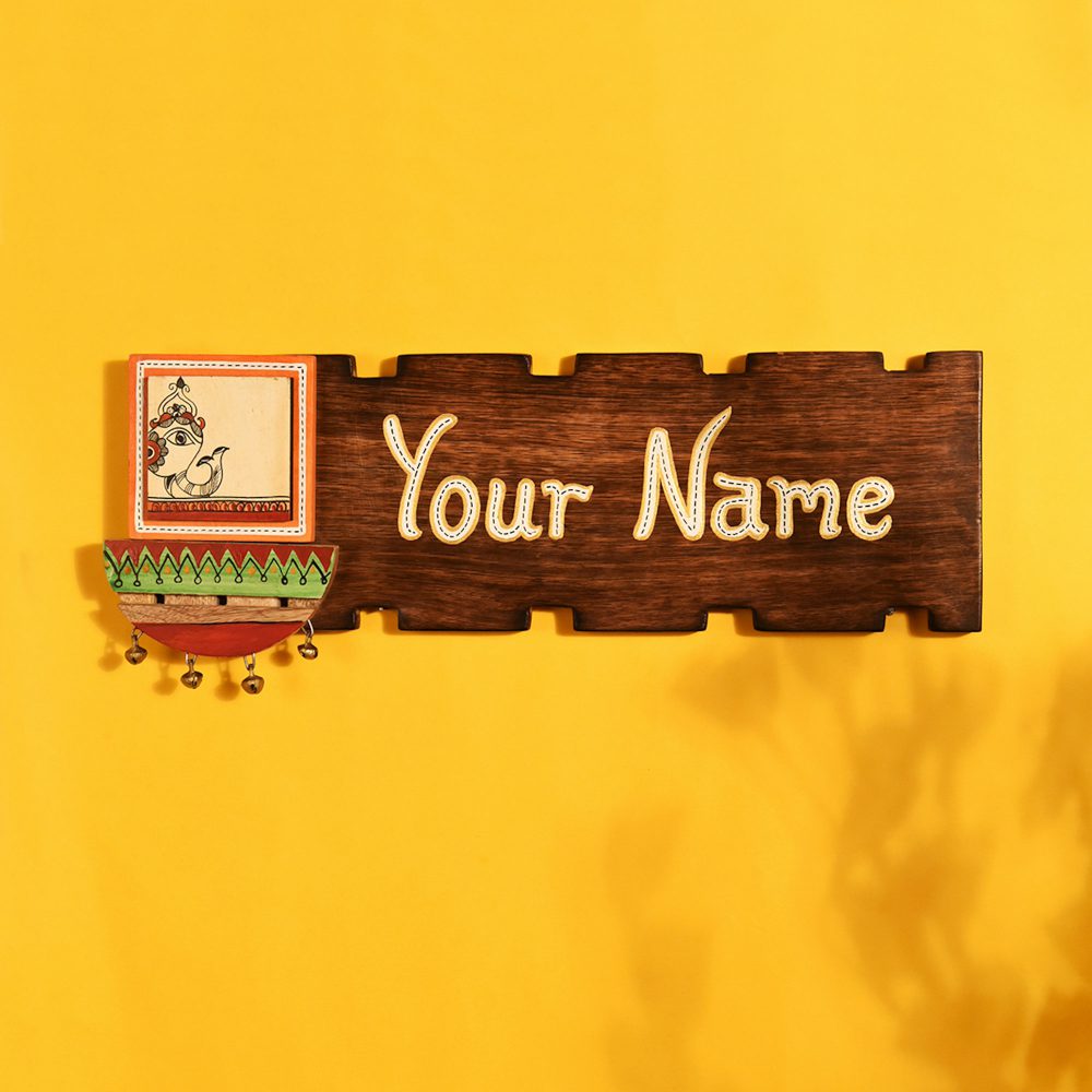 Moorni Name Plate Handcrafted with Ceramic Motif (15x0.5x6)