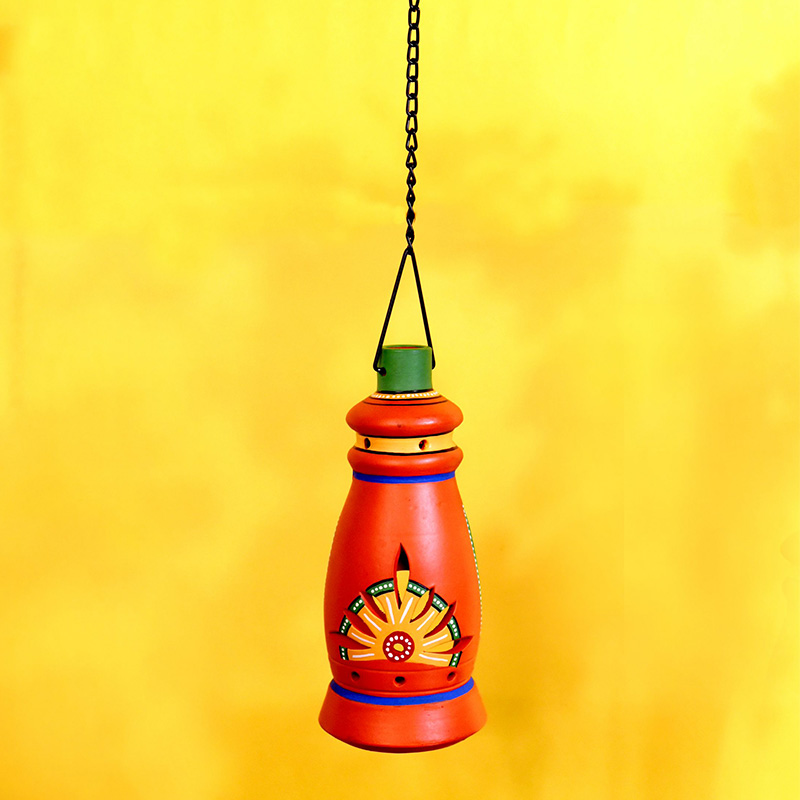 Moorni Terracotta Handpainted Hanging Tea light Holder For Home Decoration