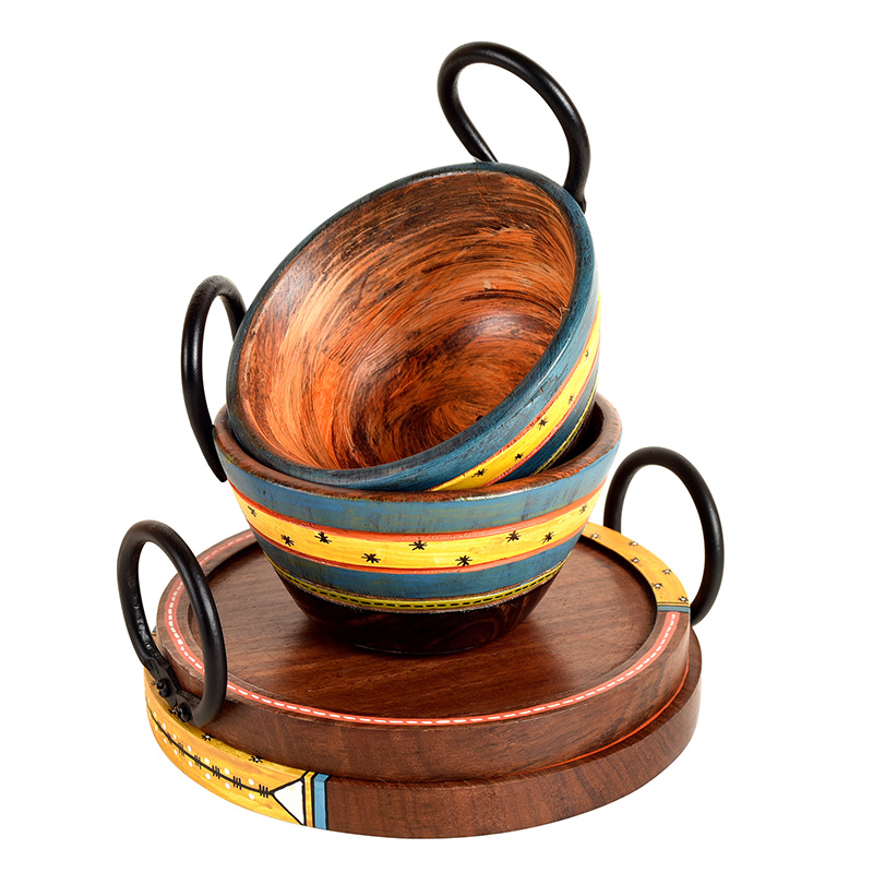 Moorni Ringo Snack Bowls with round Tray Large Two Set - (6x6x2.5/4x4x3.5 in)