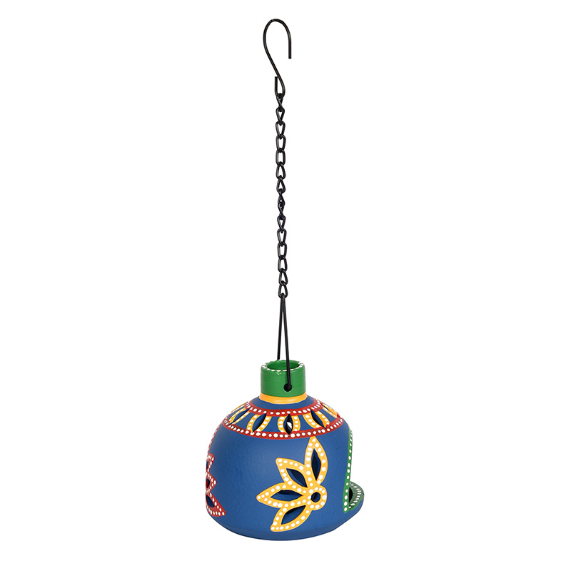 Moorni Terracotta Handpainted Blue Matki Hanging Tea Light