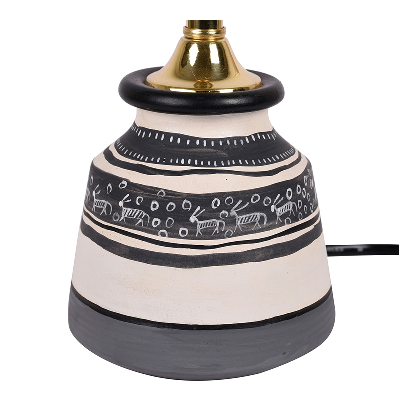 Moorni Table Lamp B&W Small Earthen Handcrafted with Black Shade - (9x4.5 in)
