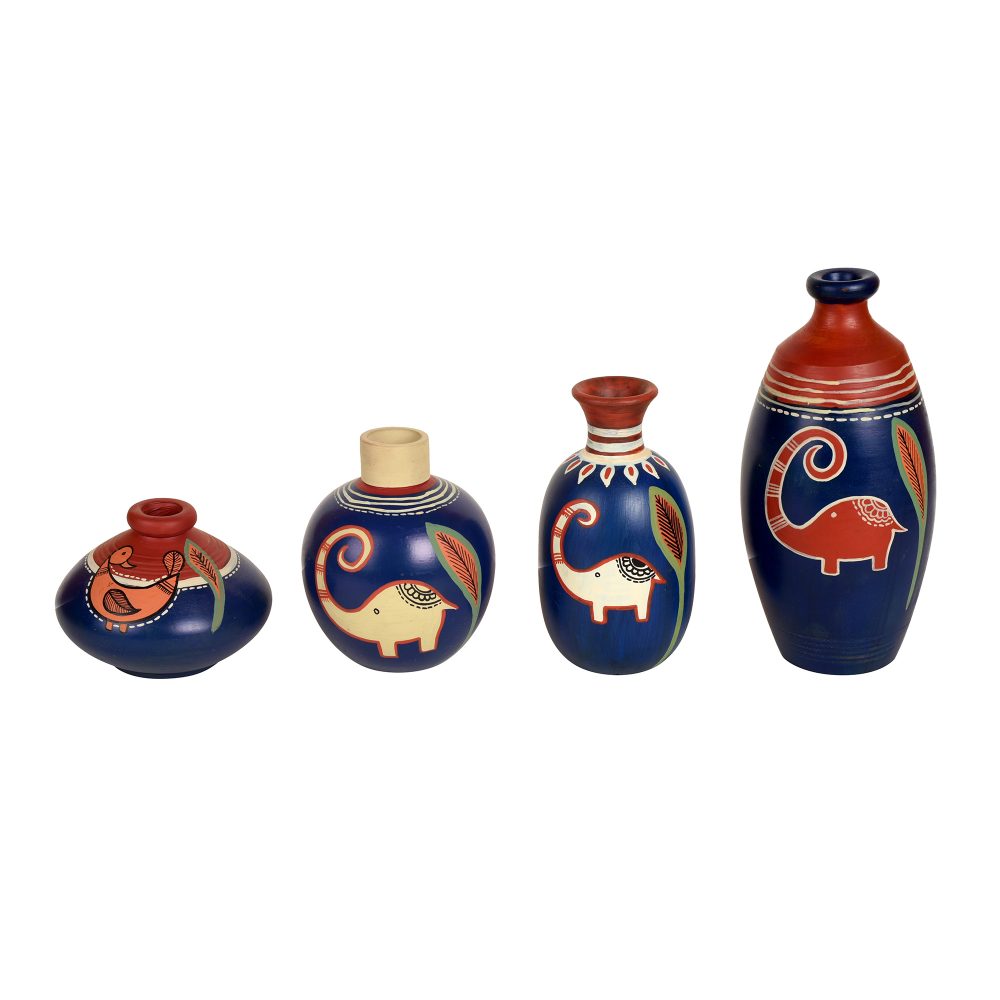 Moorni Happy Elephant Vases (So4) in Blue (5x2.5/4x3/2.5x2.5/6x3 HxDia)
