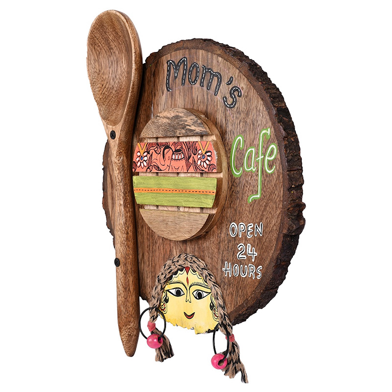 Moorni Kitchen Decor â€œMoms Cafeâ€ Handcrafted in Wood - (9x1.5x11.7 in)