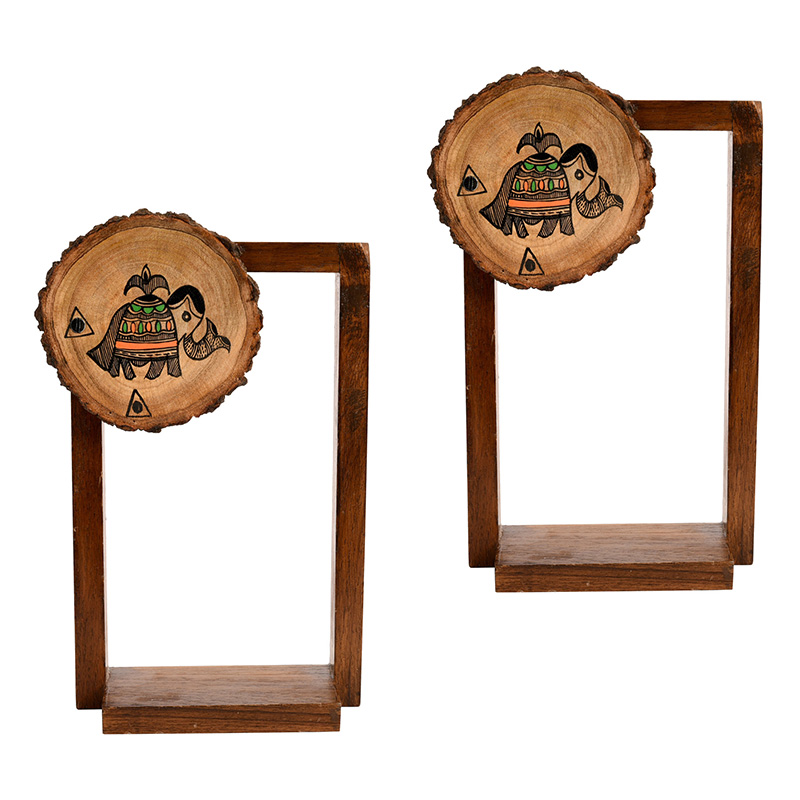 Moorni Wall Decor Round Coaster Handcrafted Wooden Shelves Set of 2 - (6x2.5x9 in)