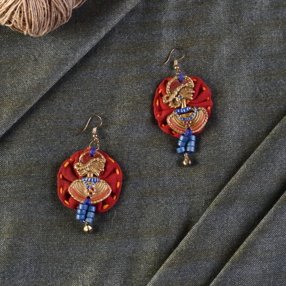 Moorni The Royal Empress Handcrafted Tribal Dhokra Round Earrings in Red