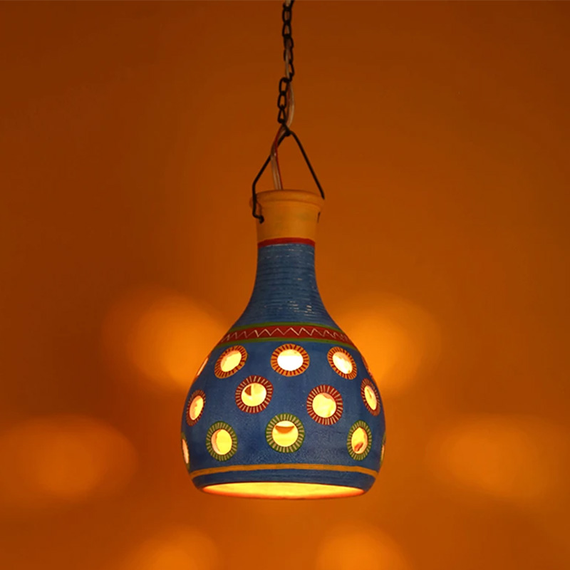 Moorni Ruso-C Terracotta Pendant Lamp In Azure Blue