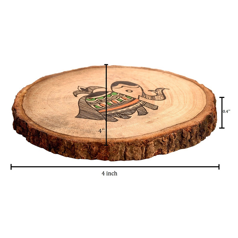 Moorni Coaster Round Wooden Handcrafted with Tribal Art - Set of 4 (4Ã—4 in)