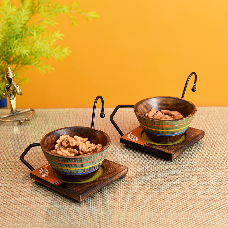 Moorni Hook-ed Snack Bowl with Square Tray Two Sets - (6.5x4x4.5 in)