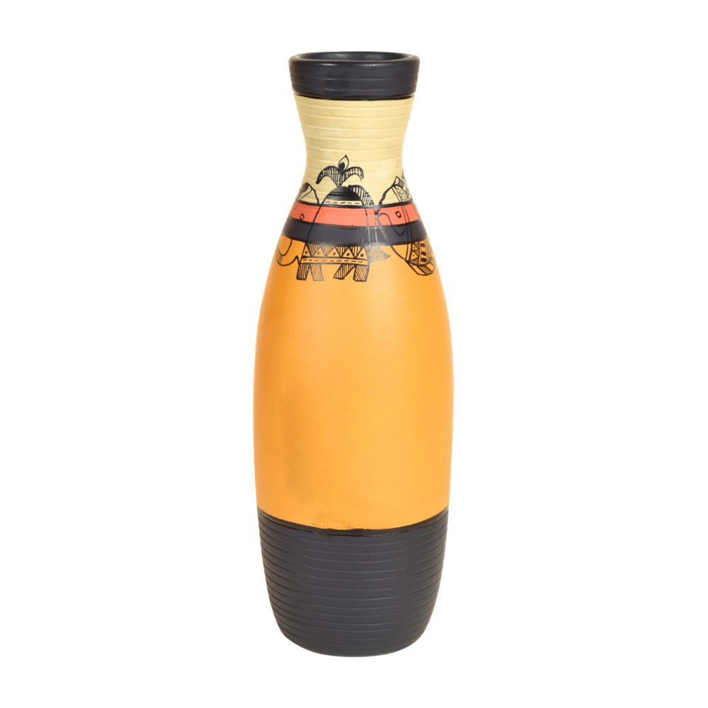 Moorni Yellow Earthen Vase with Madhubani Tattoo Art