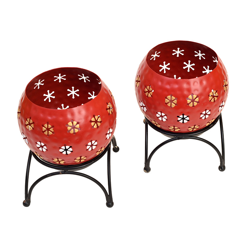 Moorni Red Polka Tealights (Set of 2) with Metal Stands