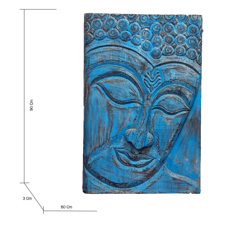 Moorni Large Buddha Wall Accent in Natural Wood Blue Shade