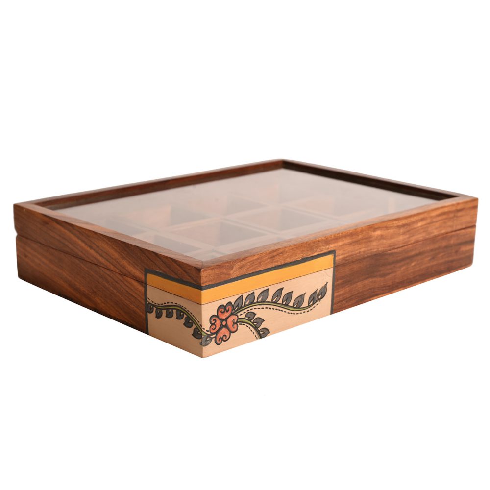 Moorni Jewllery Box Handcrafted 12 Slots Madhubani Wooden (11x8x2)