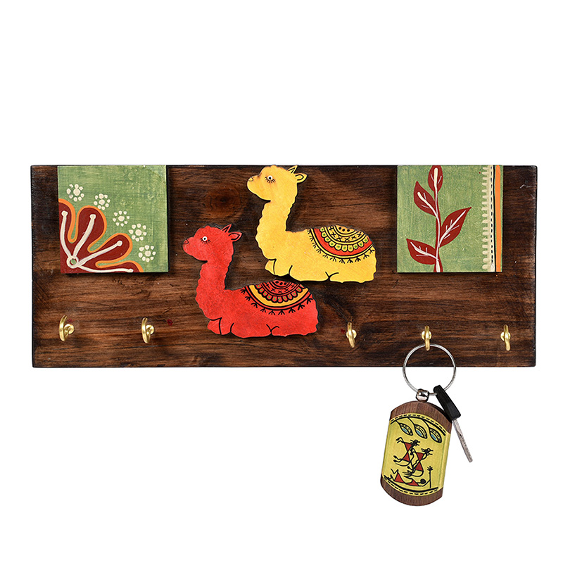 Moorni Key Holder Handcrafted Tribal Art Alpaca Theme 5 Keys - (12x2x4.7 in)