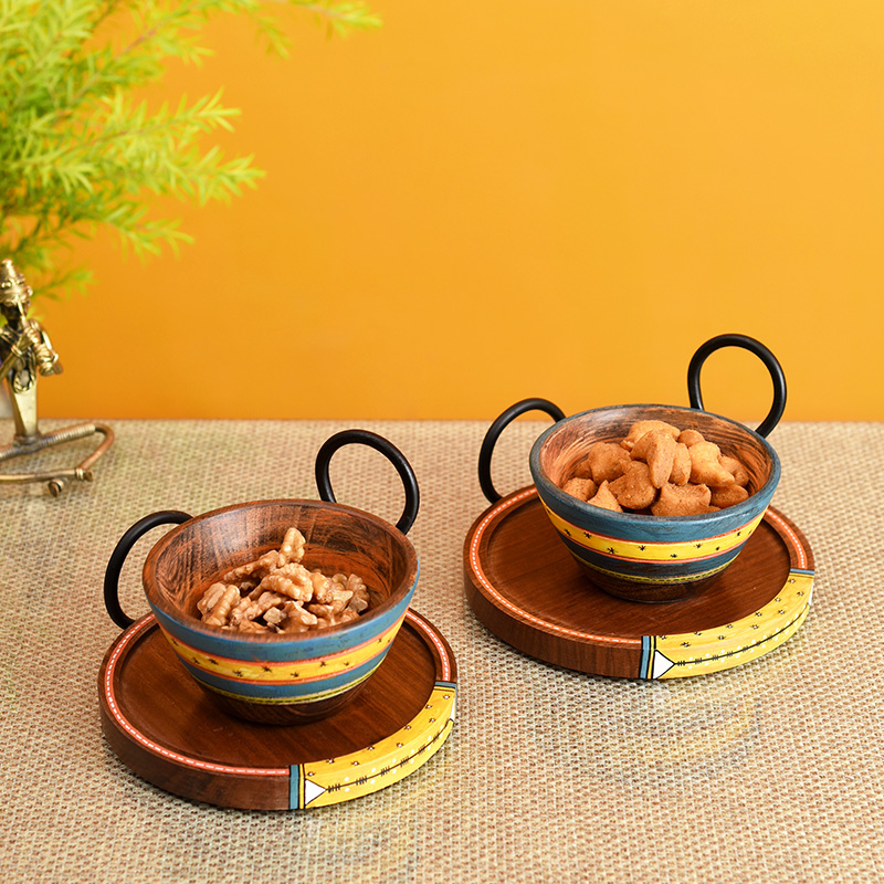 Moorni Ringo Snack Bowls with round Tray Large Two Set - (6x6x2.5/4x4x3.5 in)