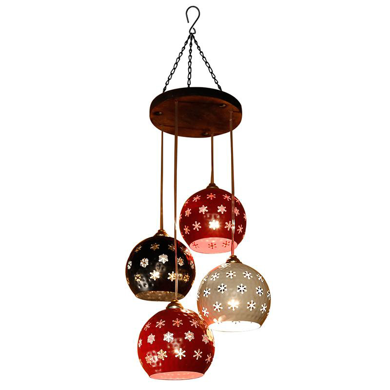 Moorni Star-4 Chandelier With Dome Shaped Metal Hanging Lamps (4 Shades)