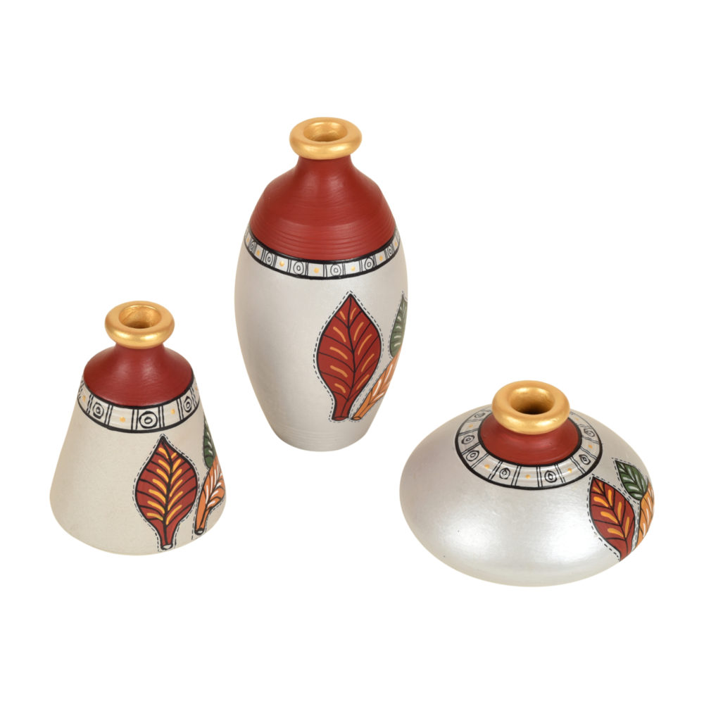 Moorni Silver Bloom Earthen Vases Handpainted in Tribal Art