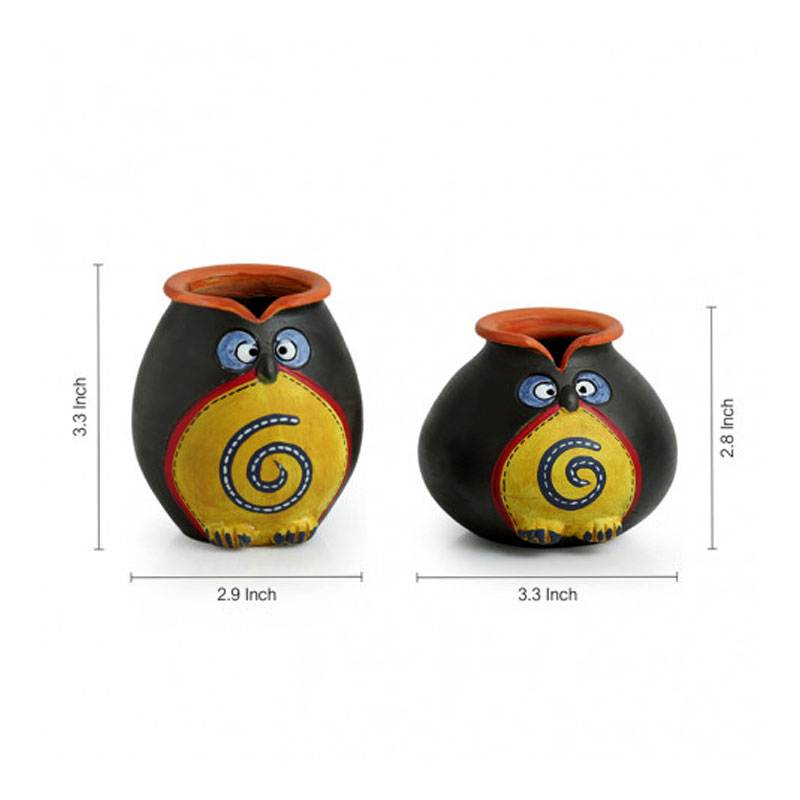 Moorni Twin Owl Pot-Faces In Terracotta (Set Of 2)