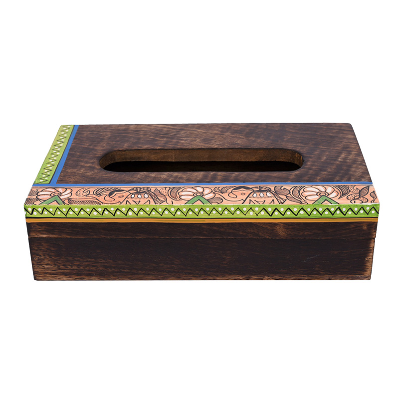 Moorni Tissue Box Handcrafted in Wood with Madhubani Painting - (9x5x2.5 in)