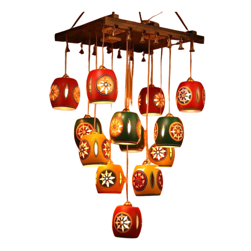 Moorni Cona-13 Chandelier With Barrel Shaped Metal Hanging Lamps (13 Shades)