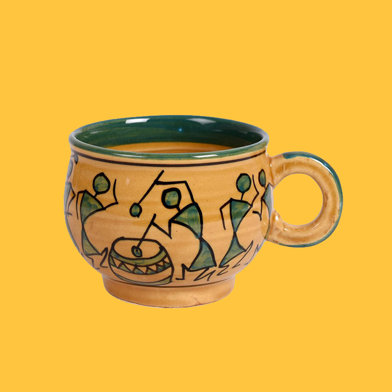 Moorni Cup Ceramic Warli Yellow (Set of 6) (4.4x3.1x2.7)