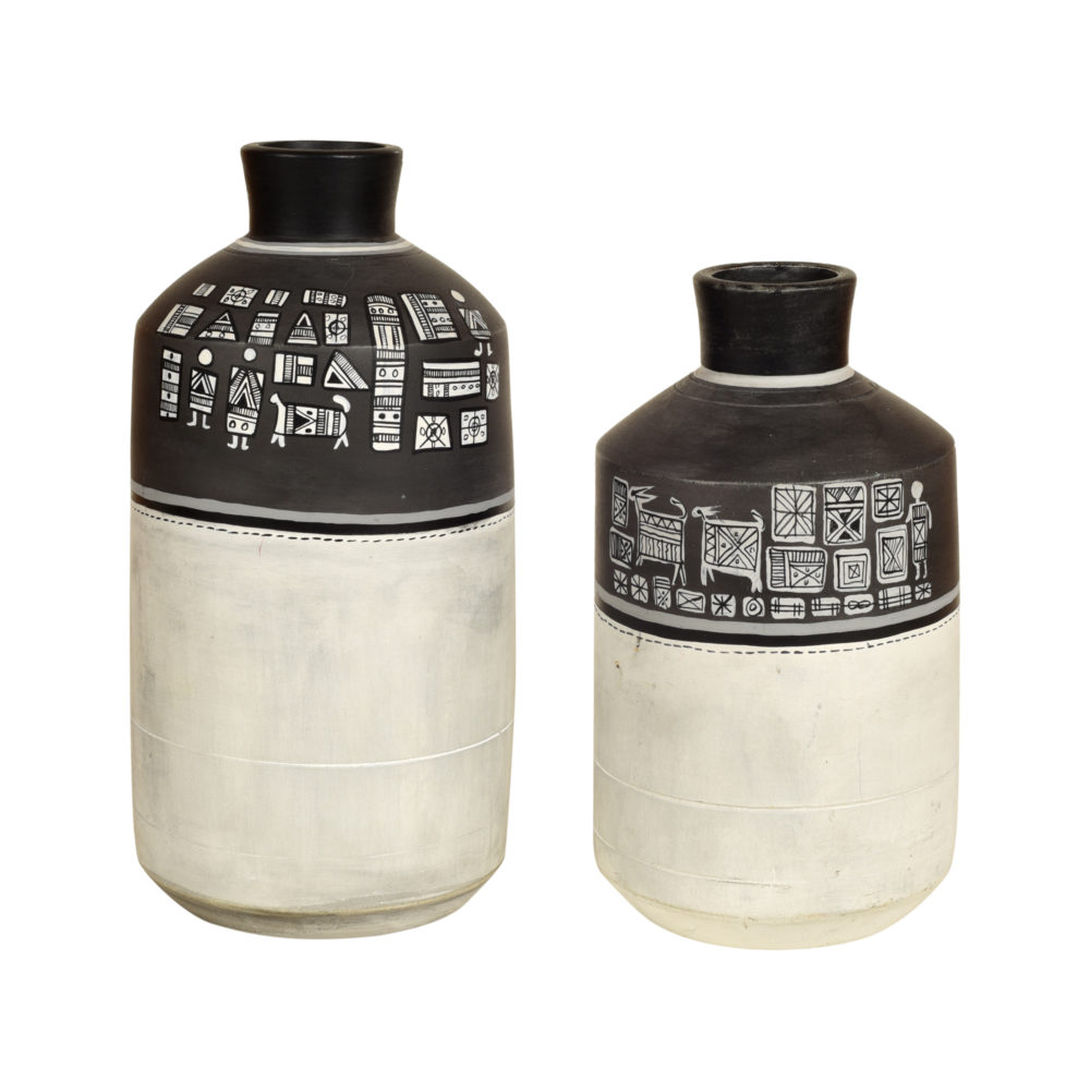 Moorni Earthen Vases Handpainted with Warli Motifs