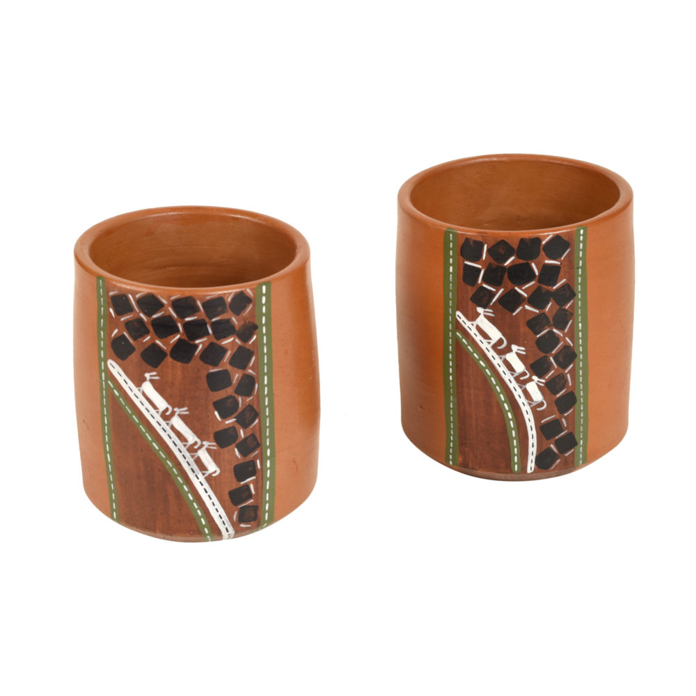 Moorni Knosh-1 Earthen Cups with Tribal Motifs (4.5x3x3.6)