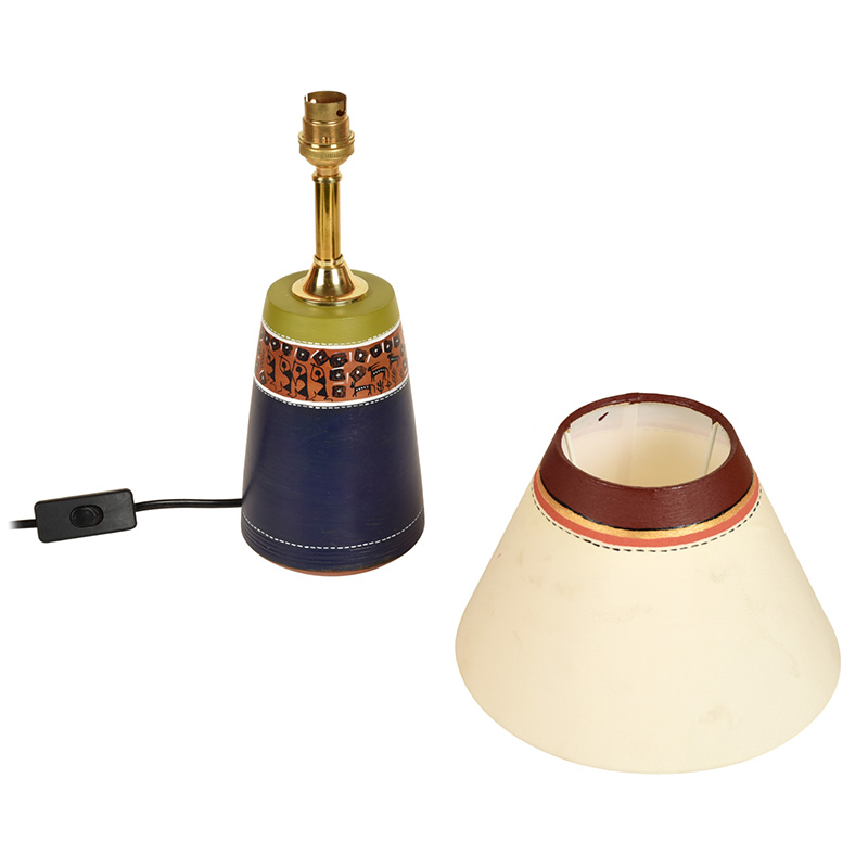 Moorni Handpainted Midnight Blue Earthen Lamp with White Shade