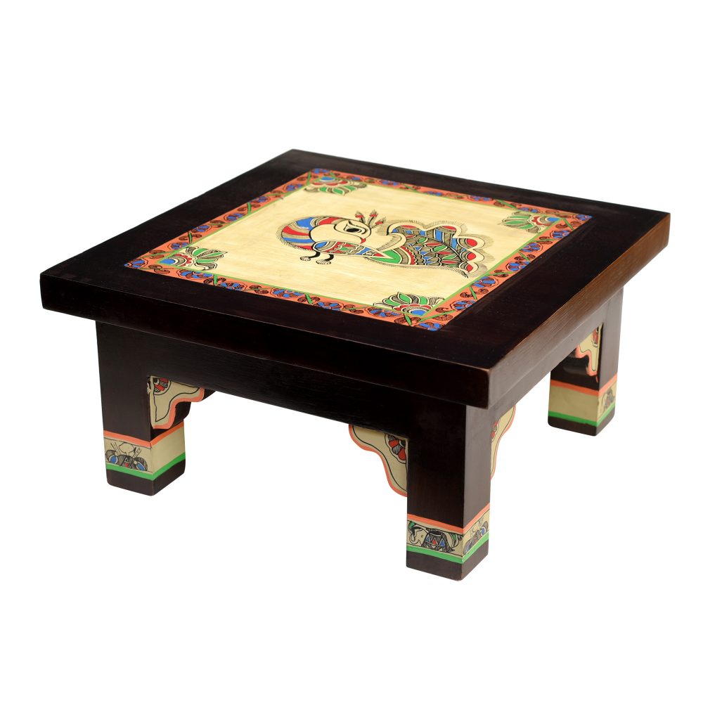 Moorni Peacock Chowki in Teakwood (12x12x6)